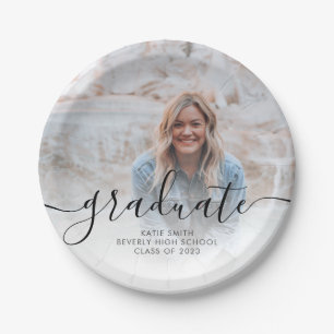 Modern Script Calligraphy Graduation Photo Paper Plate