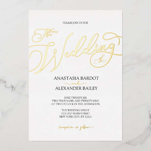 Modern Script Calligraphy Luxury Wedding Real Gold (Front)