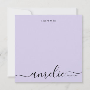 Modern Script Calligraphy Monogram Lavender Card