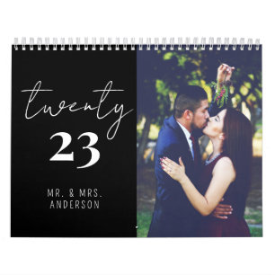 Modern Script Calligraphy Newly Wed Photo Calendar