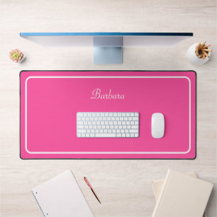 Modern Script Calligraphy on Neon Pink Desk Mat