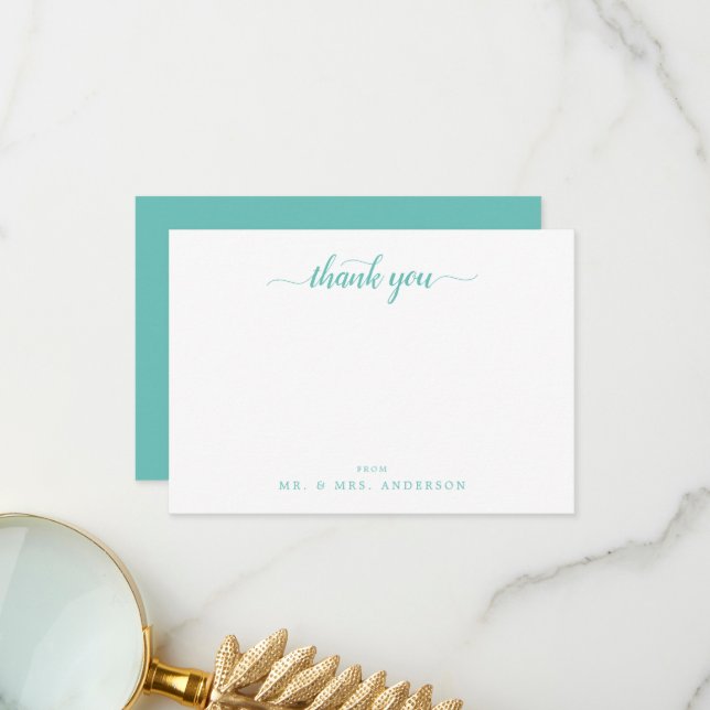 Modern Script Calligraphy Pastel Green Thank You Card (Front/Back In Situ)