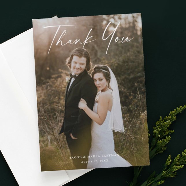 Modern Script Calligraphy Photo Wedding Thank You Card (Creator Uploaded)