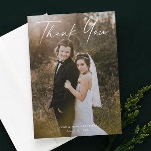 Modern Script Calligraphy Photo Wedding Thank You Invitation