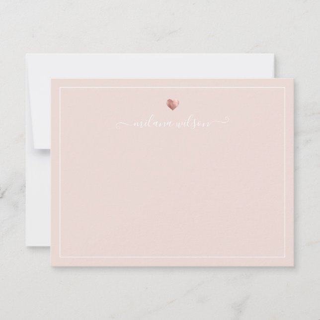 Modern Script Calligraphy Rose Gold Heart Note Car Card (Front)