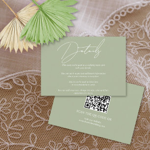 Modern script calligraphy sage green QR wedding Enclosure Card