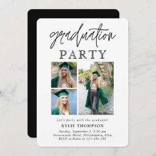 Modern Script Calligraphy Three Photo Graduation Invitation