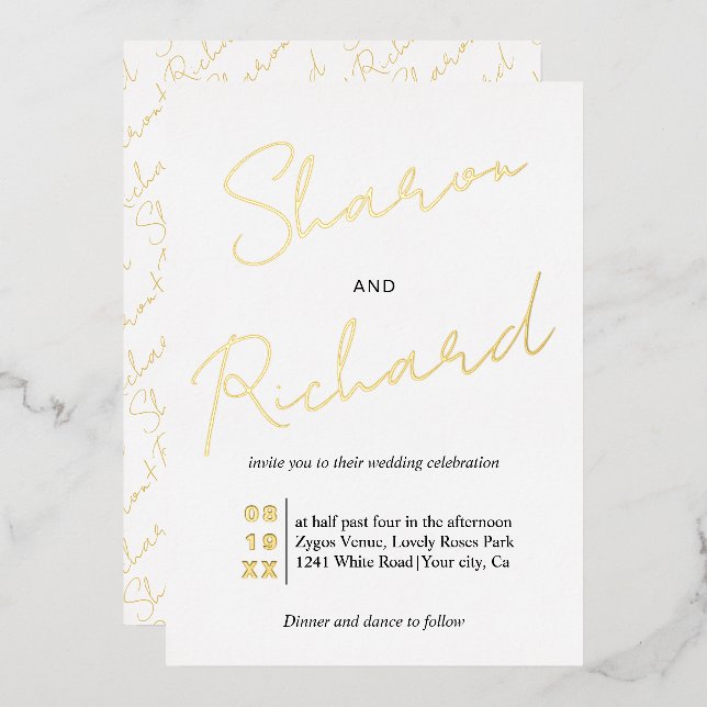 Modern script calligraphy wedding gold (Front/Back)