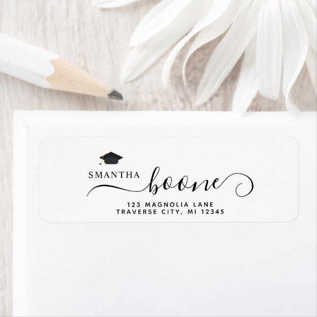  Modern Script Cap graduation return address (Insitu)