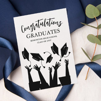 Modern Script Cap Toss White Graduation Party Invitation