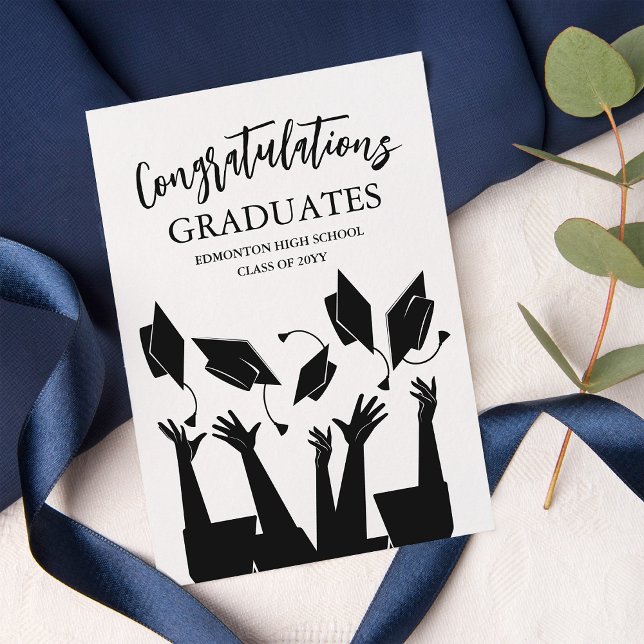 Modern Script Cap Toss White Graduation Party Invitation (Creator Uploaded)
