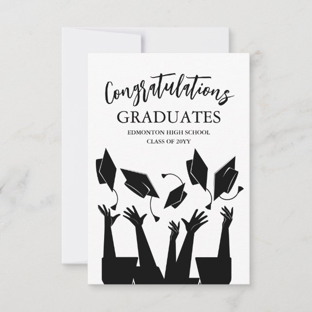 Modern Script Cap Toss White Graduation Thank You Card (Front)