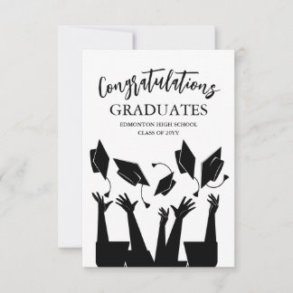 Modern Script Cap Toss White Graduation Thank You Card