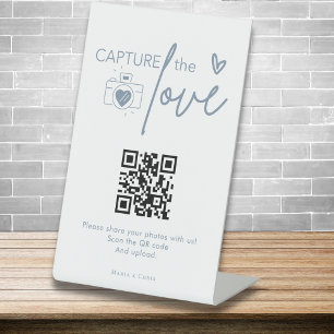 Modern Script Capture The Love QR code  Pedestal Sign
