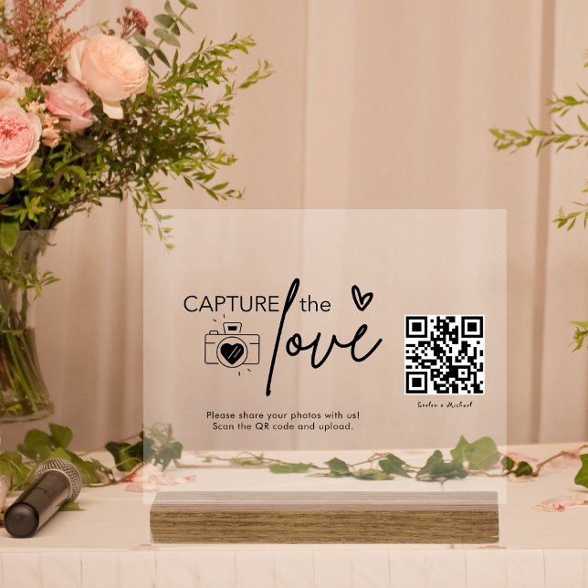 Modern Script Capture The Love QR code With Wood Acrylic Sign (Creator Uploaded)