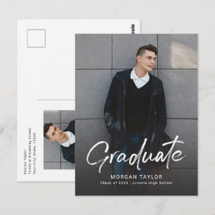 Modern Script Casual Photo Graduation Announcement Postcard