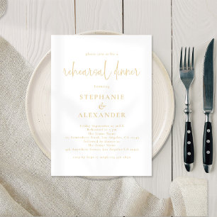 Modern Script Champagne Gold Rehearsal Dinner Invitation