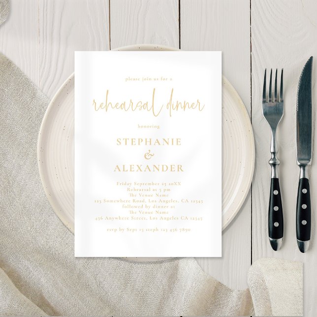 Modern Script Champagne Gold Rehearsal Dinner Invitation (Creator Uploaded)