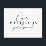 Modern Script Change of Plans Wedding Postponement Announcement Postcard<br><div class="desc">A wonderful modern and simple typography Our Wedding Is Postponed wedding announcement card. Minimalist black and white design with typography style font on front and back. Back of card says "We Can't Wait Until We Can Gather Again". Add your own personal message to send to your wedding guests to let...</div>