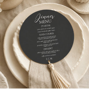Modern Script Charcoal and Ivory Formal Wedding Menu