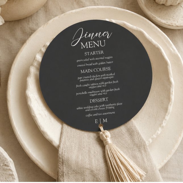 Modern Script Charcoal and Ivory Formal Wedding Menu (Modern Script Charcoal and Ivory Formal Wedding Menu)
