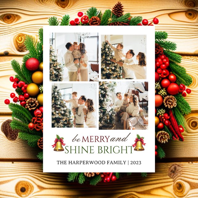  Modern Script Christmas Family Photo Collage Holiday Postcard (Creator Uploaded)