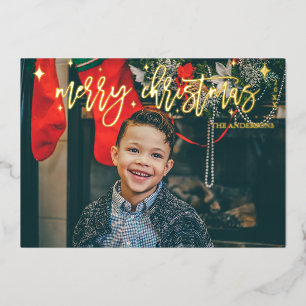 Modern Script Christmas Gold Foil Photo Holiday