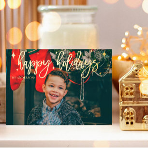 Modern Script Christmas Gold Foil Photo Holiday