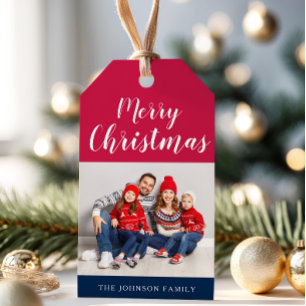 Modern Script Christmas Photo Gift Tags