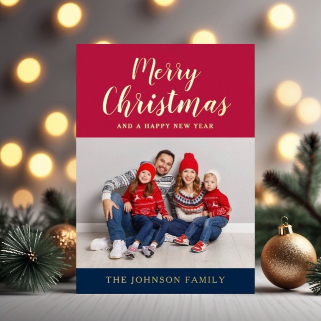 Modern Script Christmas Photo Gold (Modern Script Christmas Photo Gold Foil Holiday Card)