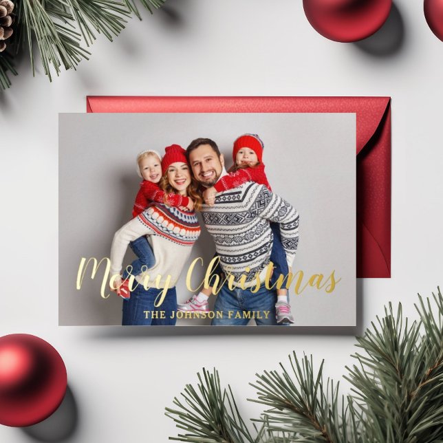 Modern Script Christmas Photo Gold (Modern Script Christmas Photo Gold Foil Holiday Card)