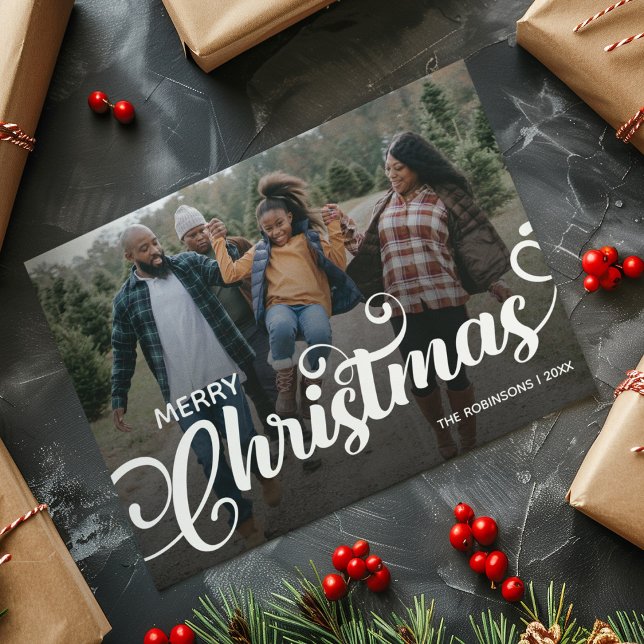 Modern Script Christmas Photo Holiday Card (Creator Uploaded)