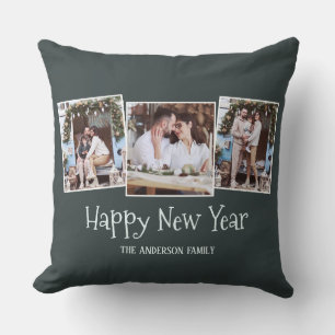 Modern Script Christmas Photo Throw Pillow