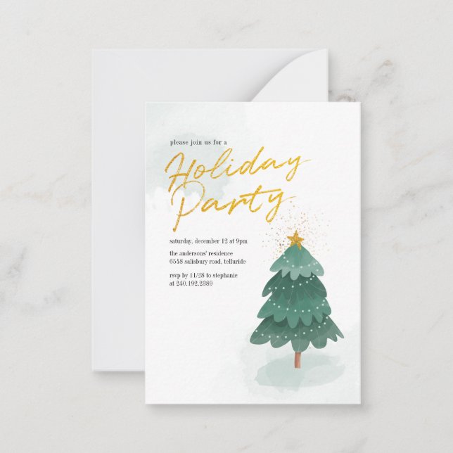 Modern Script Christmas Tree Holiday Party Card (Front)