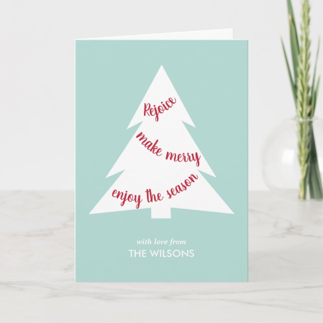Modern Script Christmas Tree Mint Green Your Photo Holiday Card (Front)