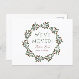 Modern Script Christmas Wreath We’ve Moved Announcement Postcard