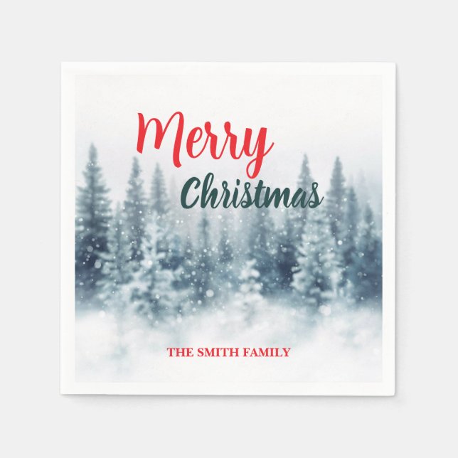 Modern Script Christmas Xmas winter pine tree fore Napkin (Front)