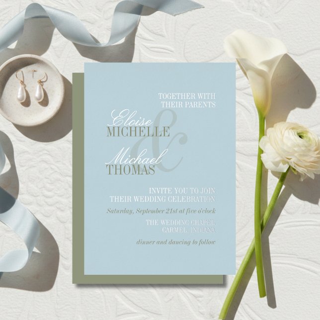Modern Script Citrus Blue Formal Wedding (Modern Script Citrus Blue Formal Wedding Foil Invitation)