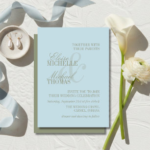 Modern Script Citrus Blue Formal Wedding Invitation