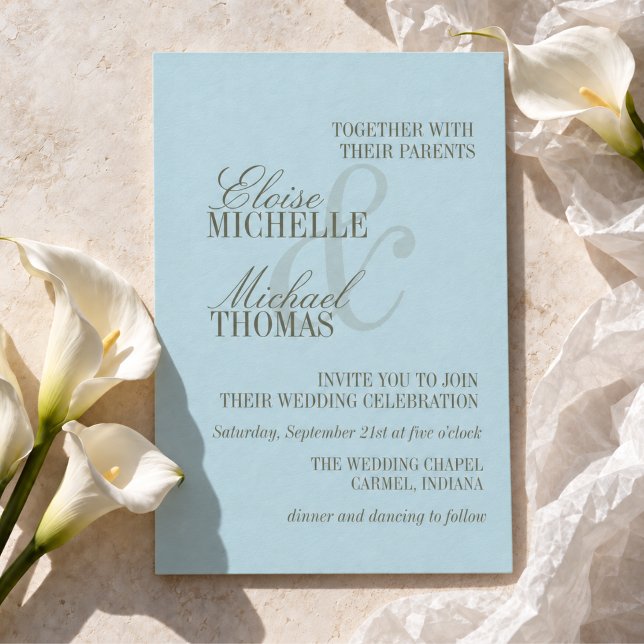 Modern Script Citrus Blue Formal Wedding Invitation (Modern Script Citrus Blue Formal Wedding Invitation)