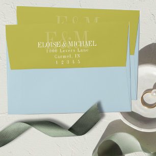 Modern Script Citrus Blue Monogram Wedding Envelope
