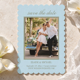 Modern Script Citrus Blue Wedding Photo Save The Date