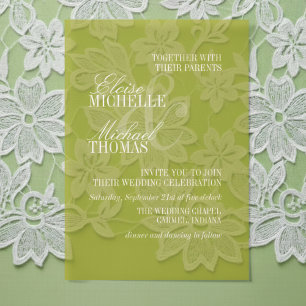 Modern Script Citrus Green Formal Wedding Vellum Invitations