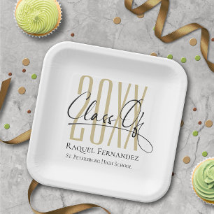 Modern Script Collage Graduation Party Paper Plate