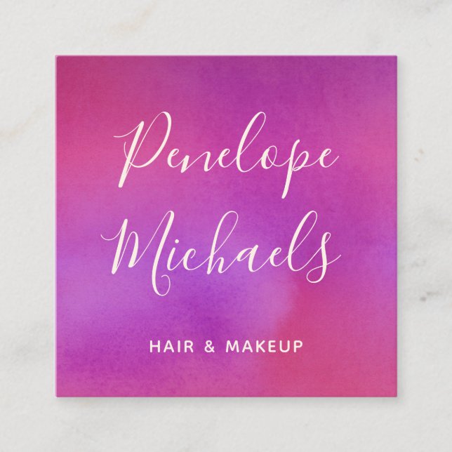 Modern Script Colourful Watercolor Square Business Card (Front)