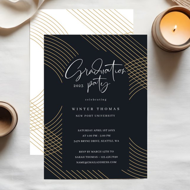 Modern Script Concentric Arches Graduation Party Invitation (Modern Script Concentric Arches Graduation Party Foil Invitation)
