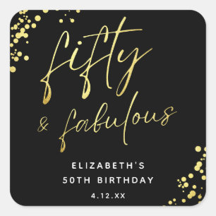 Modern Script Confetti Fifty and Fabulous Birthday Square Sticker