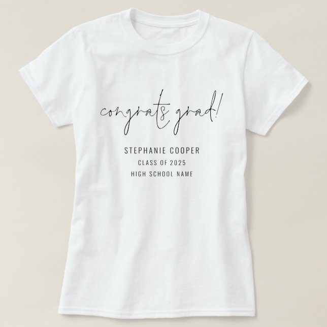 Modern Script Congrats Grad Name Graduation  T-Shirt (Design Front)