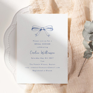 Modern Script Coquette Bow Blue Bridal Shower Invitation