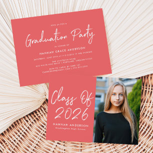 Modern Script Coral Class of 2025 Graduation Party Invitation